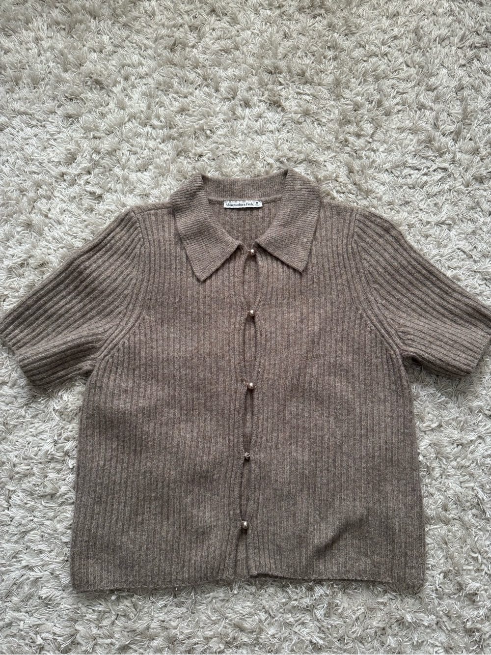 Abercrombie & Fitch Short Sleeve Ribbed Button Sweater - Brown